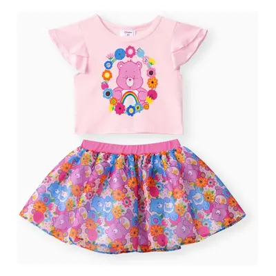 Care Bears Toddler Girls 2pcs Floral Bear Wreah Print Top with Skirt Set