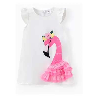 Toddler Girl Character/Flame Bird Print Mesh Spliced Dress