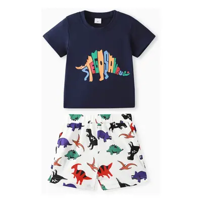 2pcs Toddler Boy Playful Dinosaur Print Short-sleeve Tee and Shorts Set