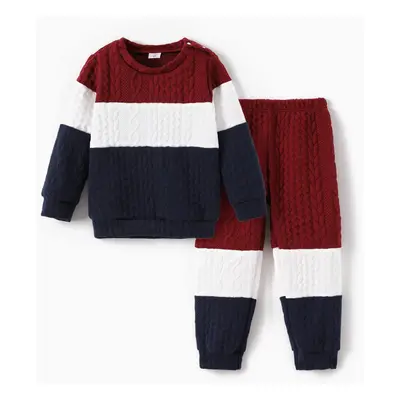 2-piece Toddler Girl/Boy Colorblock Cable Knit Sweatshirt and Pants Set