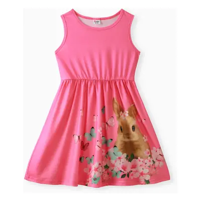 Easter Kid Girl Bunny Butterfly Print Sleeveless Dress