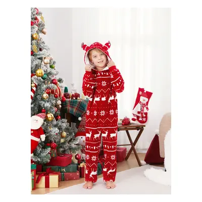 Christmas Pajamas Sets Polar Fleece 3D Antler Reindeer Pattern Onesies Matching Family Outfits