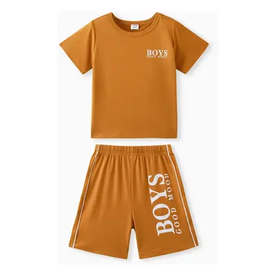 2pcs Kid Boy Letter Print Short-sleeve Tee and Elasticized Shorts Set