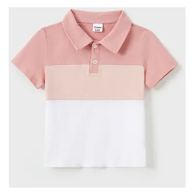 Family Matching Sets Pink Color Block Polo Shirt or Lace Eyelet Sleeveless Dress