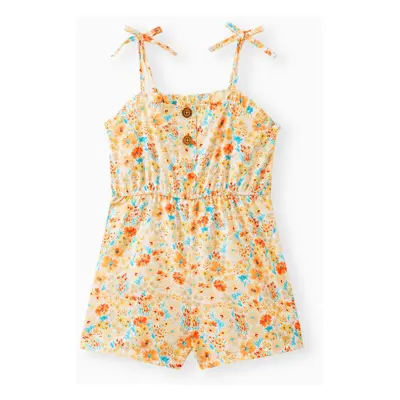 Toddler Girl Bowknot Design Stripe/Floral Print/Orange Cami Romper