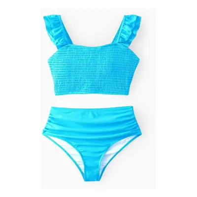 Family Matching Colorblock Swim Trunks or Shirred Ruffle Strap Two-Piece Swimsuit