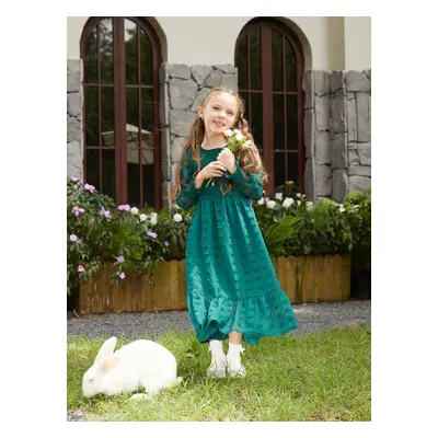 Mommy and Me Wedding Green Swiss Dots Long Sleeves Smocked Design Dresses