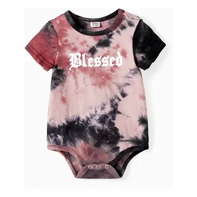 Mommy and Me Blessed Theme Tie-Dye Short Sleeves Cotton Tops