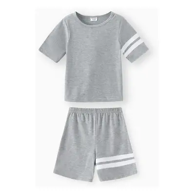 2-piece Kid Boy Striped Short-sleeve Tee and Elasticized Shorts Casual Set