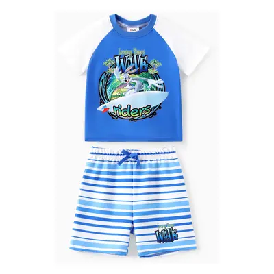 Looney Tunes Toddler/Kids Boys 2pcs Summer Style Surfing Print Tee with Striped Shorts Set