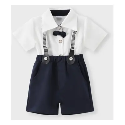 Baby Boy Party Gentle Bow Tie Shirt and Suspender Shorts Set