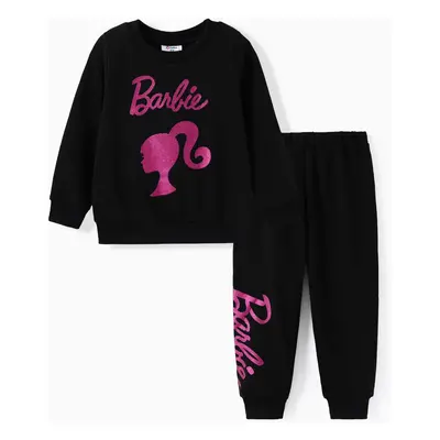 Barbie 2pcs Toddler Girl Character Letter Print Cotton Pullover Sweatshirt and Elasticized Pants