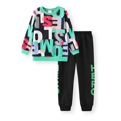 2-piece Toddler Boy Letter Print Pullover Sweatshirt and Pants Casual Set