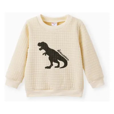 Toddler Boy Letter Dinosaur Print Textured Pullover Sweatshirt