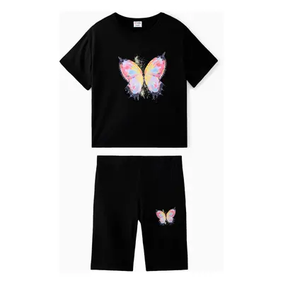 2pcs Toddler Girl Butterfly Print Short-sleeve Tee & Shorts Set