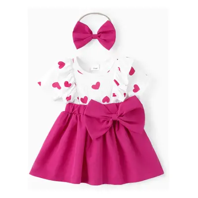 Baby Girl Valentine's Dress with Heart Print and Headband