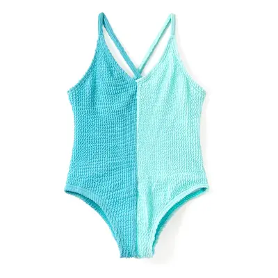 Family Matching Colorblock Textured Self-tie One-Piece Swimsuit and Allover Palm Leaf Print Swim