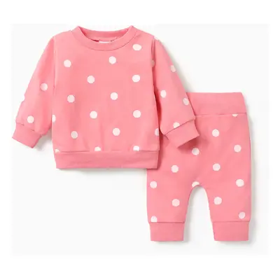 2pcs Baby All Over Polka Dots Long-sleeve Pullover and Trousers Set