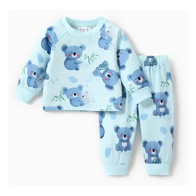 2pcs Baby Boy Basic Koala Pattern Pajama Set