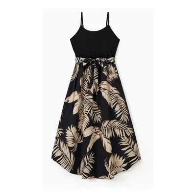 Family Matching Floral Print Belted Cami Dresses And Solid Short Sleeve Tops Sets