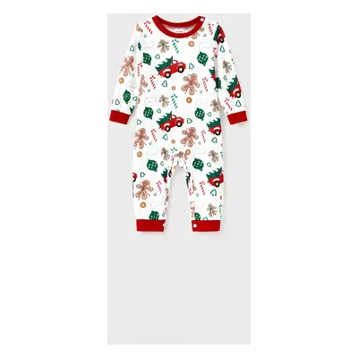 Christmas Family Pajamas Allover Xmas Tree and Gingerbread Man Pattern Matching Collared Sets