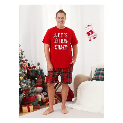 Christmas Family Short Sleeves Glow in the Dark Plaid Christmas Light Plaid Shorts Pajamas Sets 