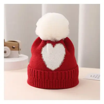 Baby's heart-shaped thickened warm wool knitted hat