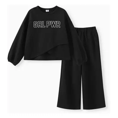 Kid Girl 2pcs Irregular Hemline Sweatshirt and Pants Set