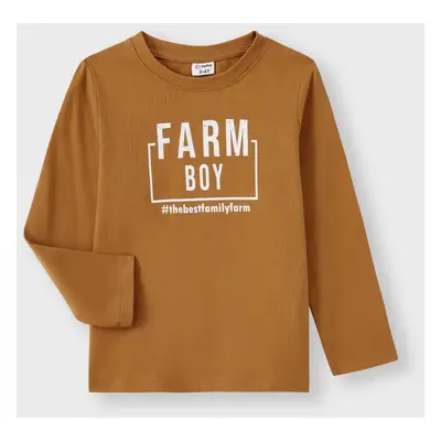 Family Farm Matching Long Sleeves Cotton Round Neck Solid Color Tops