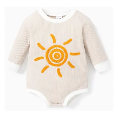 100% Cotton Baby Boy/Girl Sun Embroidered Long-sleeve Waffle Romper