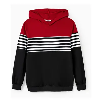 Family Matching Casual Color-block Stripes Print Long Sleeve Hooded Tops