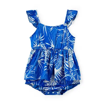 Family Matching Sets Blue Leaf Pattern Shirt or Wrap Bottom Belted Satin Slip Dress Sets