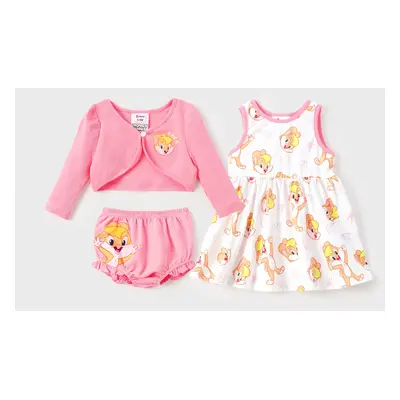 Looney Tunes Baby/Toddler Girl 3pcs Character Pattern Cotton Long-sleeve Cardigan & Dress & Shor