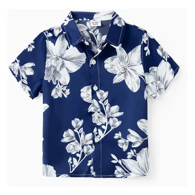 Family Matching Sets Blue Satin Floral Shirt or High Neck Halter Belted Sleeveless A-Line Silky 