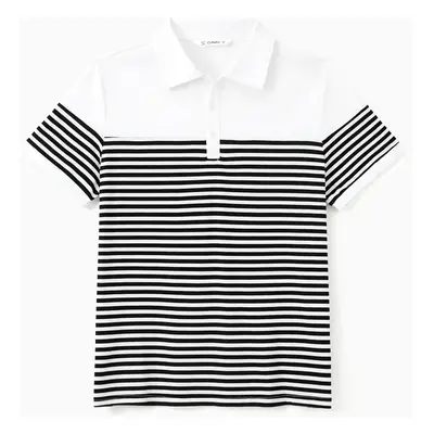 Family Matching Sets Striped Color Block Polo Shirt or A-Line V-Neck Short Sleeves Dress