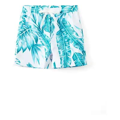 Family Matching Colorblock Textured Self-tie One-Piece Swimsuit and Allover Palm Leaf Print Swim