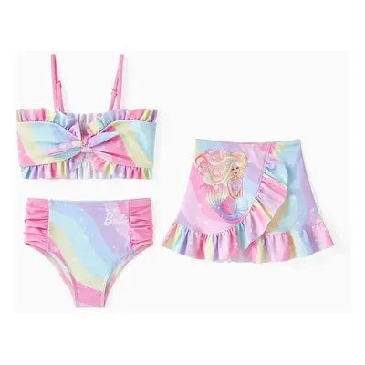 Barbie Toddler/Kid Girl 3pcs Magical Rainbow Mermaid Print Swimsuit Set