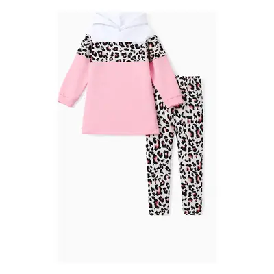 2-piece Kid Girl Floral Print Colorblock Hoodie Sweatshirt and Elasticized Pants Set