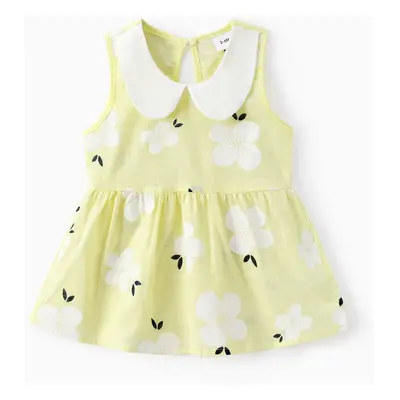 Baby Girl Clothing 100% Cotton Peter Pan Collar Floral Print Tank Dress