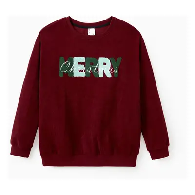 Christmas Sweatshirt Matching Family 3D Fluff Merry Christmas Green&Red Long Sleeves Ribbed Tops