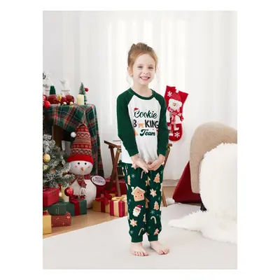 Christmas Family Matching Raglan Sleeves Gingerbread House Pattern Pajamas Sets with Drawstring 