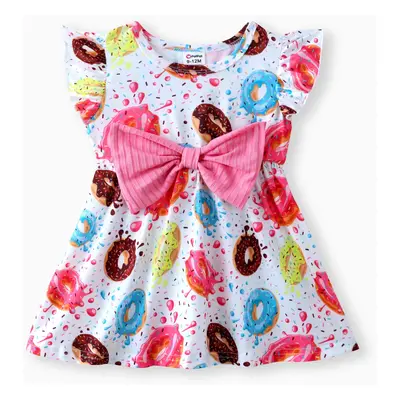 Baby Girl Rainbow&Star Print Ruffled Flutter-Sleeve Dress