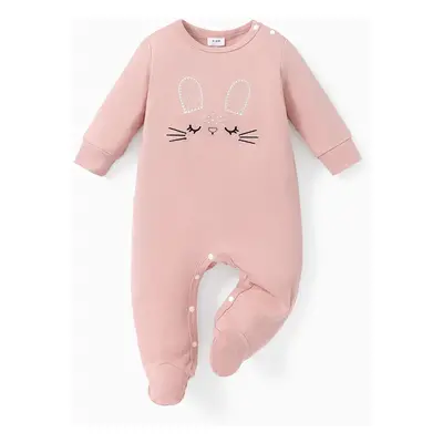 Baby Girl/Boy 100% Cotton Rabbit Embroidery or Rainbow Print Footed/footie Long-sleeve Jumpsuit