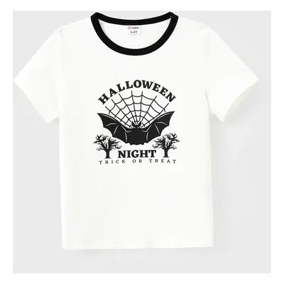 Halloween Night Family Matching Bat Print Tee or Bat Allover Pattern Half-Sleeve Tulle Dress