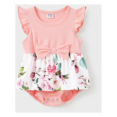 Family Matching Pink Sleeveless Splicing Floral Print Midi Dresses and Colorblock Short-sleeve P