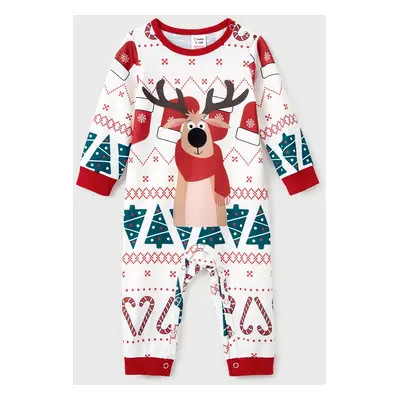 Christmas Family Matching Reindeer Big Graphic Allover Pattern Background Pajamas Sets with Pock