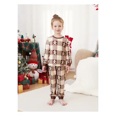 Christmas Pajamas Family Matching Gingerbread Man Graphic Plaid Pattern Henley Neck Button PJs