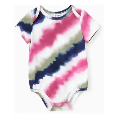 Family Matching Sets Multi-Color Tie-Dye Diagonal Striped Tee or Drawstring Body-con Short Sleev