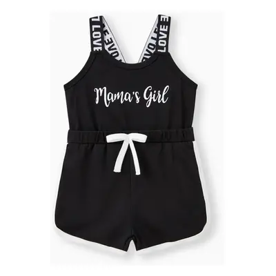 Baby Girl Letter Print Sleeveless Tank Romper Shorts