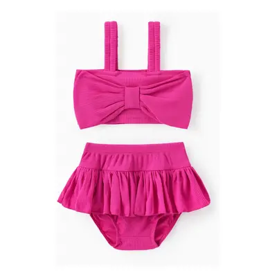 Baby Girl 2pcs Bowknot Crop Camisole and Ruffled Shorts Set